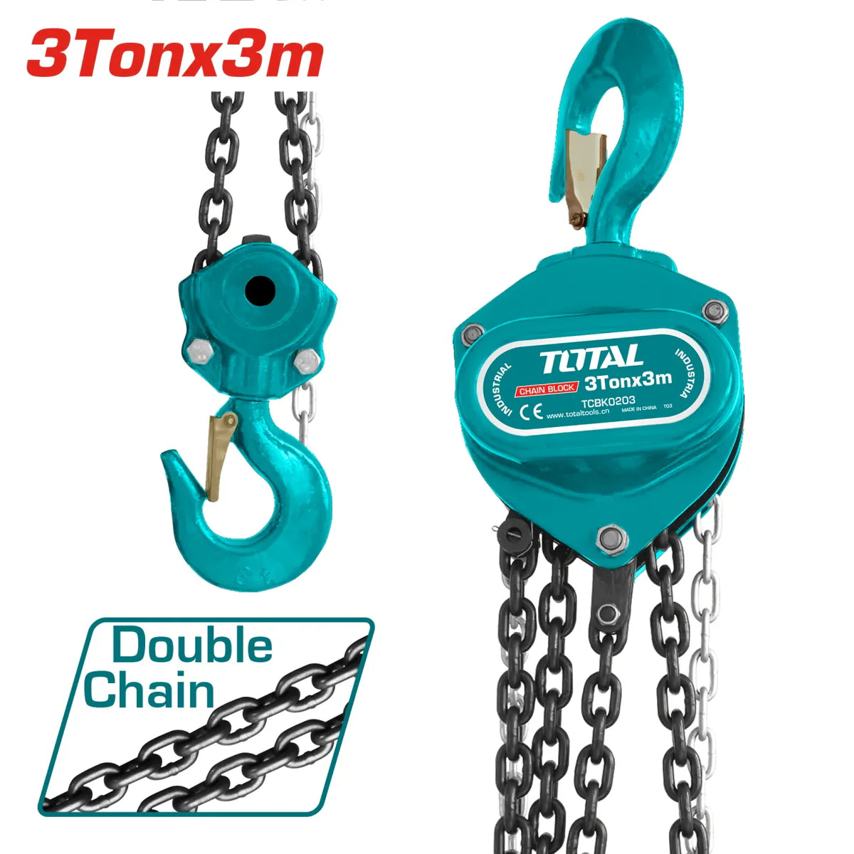 Total 3 Ton Chain Block Hoist TCBK0203 - 562mm Headroom Total